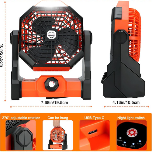 Ventilador Portátil Recargable 3 En 1 Usb Camping 12000mah
