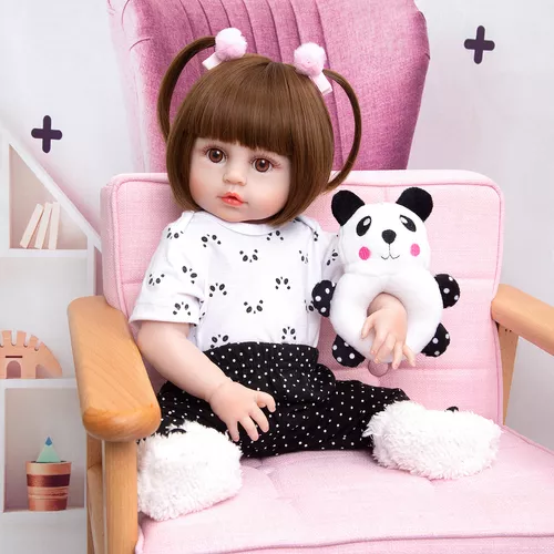 Brastoy Bebê Reborn Boneca Silicone Menina 48cm Panda Original