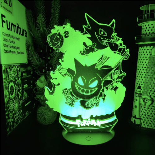 Luminaria Neon Led Pokemon Gengar Colorido Varias Cores