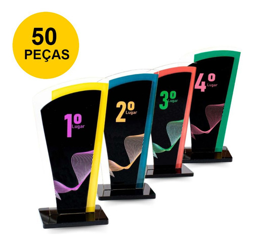 Kit Conjunto De Troféus Acrílico 1 2 3 E 4 Lugar - 50 Peças
