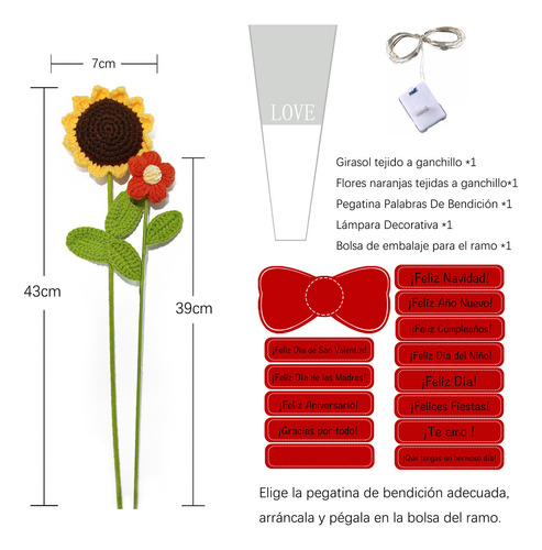 Ramo Eterno De Girasoles Flores Tejidas Crochet Hilo De Algodón Color Rojo Ramos De Novia Navidad Día De La Independencia