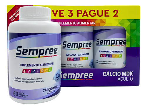 Cálcio Mdk Magnésio Vit K2 Vit D3 180 Cápsulas Sempree