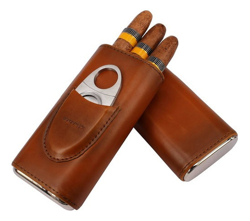 Estuche For Cigarros De Cuero Marrón De 3 Dedos De Alta