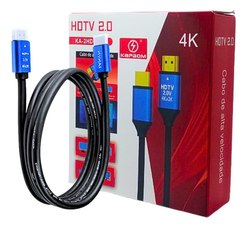 Cabo Hdmi 2 Metros 4k Reforçado Com Conector Banhado A Ouro