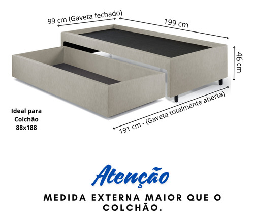 Base Box Cama Solteiro Com Gaveta Sapateria 88x188cm Courino