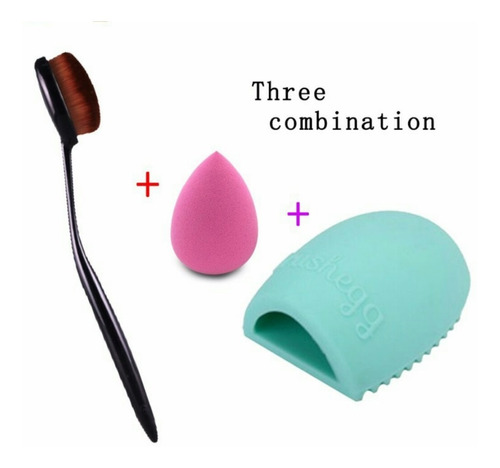 Imagen 1 de 7 de Maquillaje, Set Oval Brush + Limpiador De Cepillo + Esponja