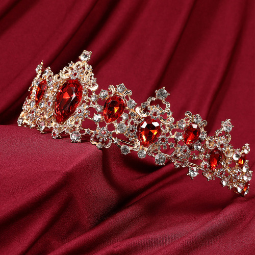 Tiara Roja De Cristal Real, Corona De Boda, Tocados For El