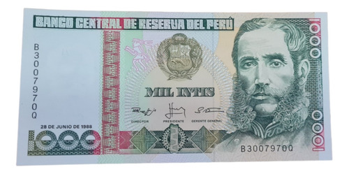 Billetes Mundiales :   Peru 1000 Intis 1988 Unc