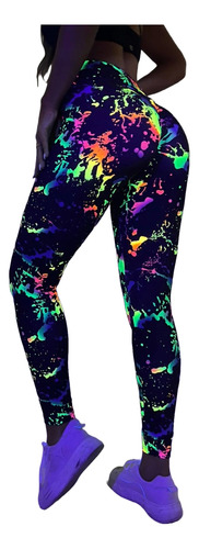 Legging Cintura Alta Estampa Manchas Pintura Fosforescente 