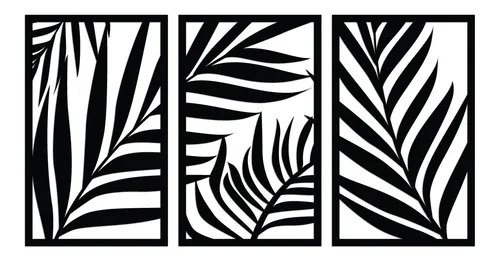 comprar Cuadro Hojas L Tríptico Artesanal Negro Mdf Calado