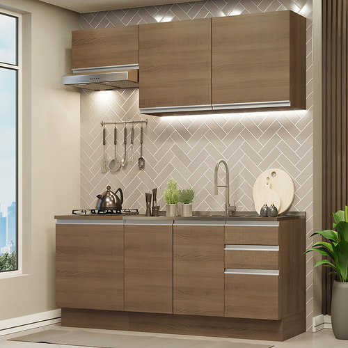 Cocina Integral Completa Modular Madesa Glamy Con Tarja 180cm 13 Marron