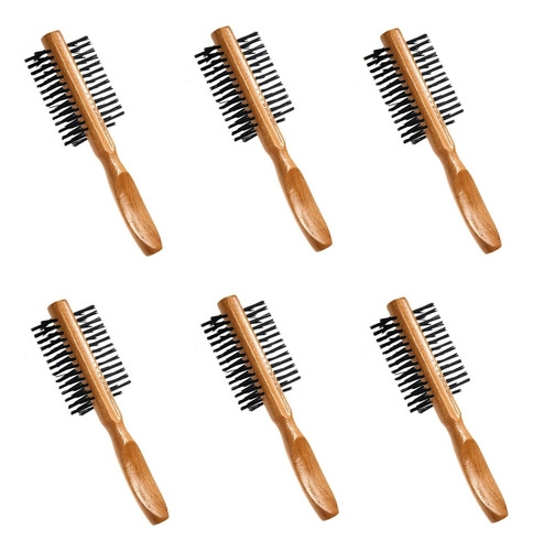 Kit C/6 Escova Para Cabelo Meia Lua De Madeira - Bellesa