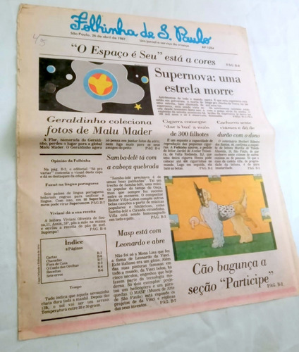 Folhinha De São Paulo Edição 1234 26 De Abril De 1987