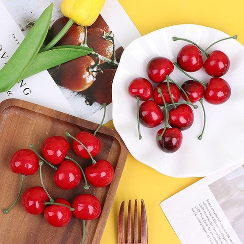 20 Unidades De Cerezas Artificiales Rojas, Modelo De Cereza