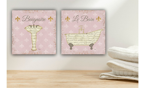 Cuadros Decorativos  Para Baño Le Bain Baignoire 23x23 (2pz)