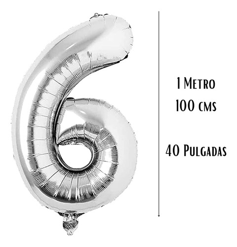 Globo De Helio Plata, Números Tamaño Jumbo Cuarenta Pulgadas