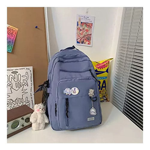 . Mochila Multifuncional De Estilo Coreano Con Doble Cremallera P Color Azul