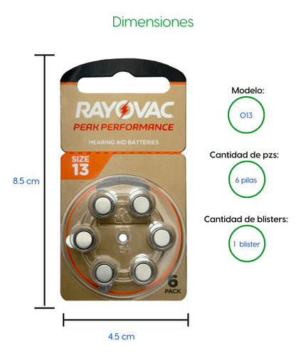 Bateria Pilas Auditivas Tamaño 013 Rayovac Peak Performance