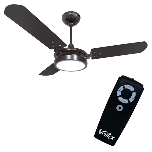 Ventilador de teto Ventex Valen LED con control remoto preto com 3 pás de  madeira, 1.1 m de diâmetro 60 Hz 127 V