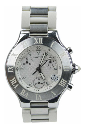 Relógio Cartier Aço/ Branco Cronógrafo Perfeito (Usado)