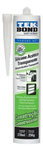 Silicona Acética Transparente 256g - Resistente UV - Tekbond