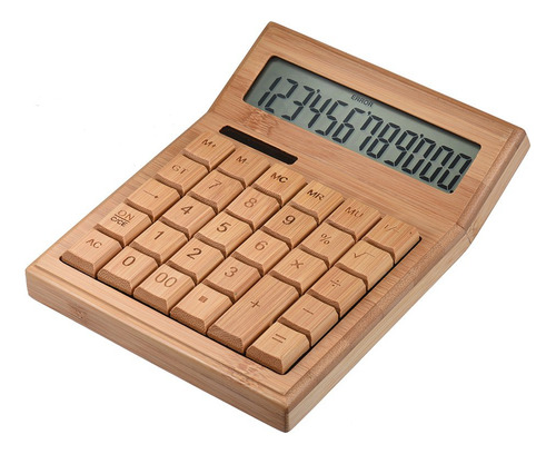 Calculadora Electrónica De Bambú Multifuncional De 12 Dígito