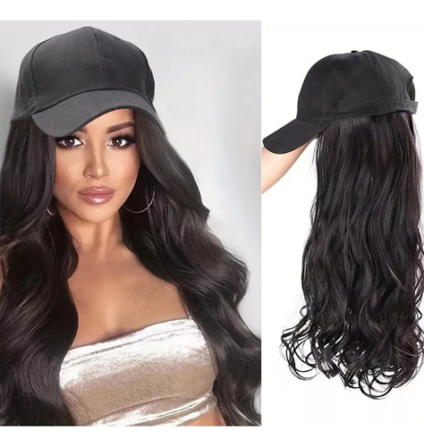 2025 . Peluca Artificial Con Visera For Mujer, Pelo Largo