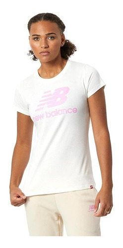 Camiseta New Balance Essentials Stacked Para Mujer-blanco