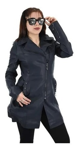 Imagen 3 de 9 de Campera Mujer Tapado Largo Elegante Ecocuero Piel Santellon