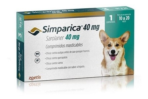 Tableta Antipulgas Y Garrapatas Simparica 10 A 20 Kg X 1comp