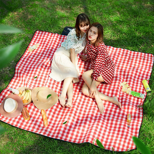 Manta De Picnic Sencilla Doble Tela. Cuadros Rojos Y Blancos