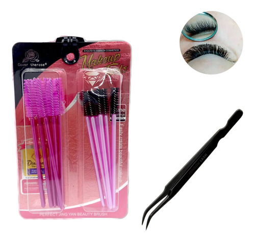 Set Pestañas Cepillos Peines Cejas X12u + Pinza Curva Negro