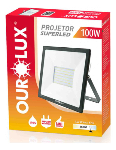 Refletor Projetor Led 100w Preto 6500k - Ourolux