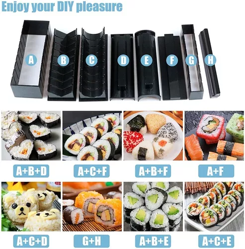 Kit de elaboración de sushi, 10 piezas de sushi completo Fabricante de sushi  Plastic Set con 8 regalos únicos-3