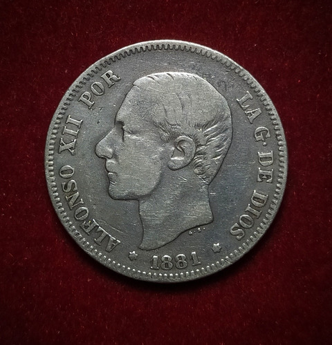 Moneda 2 Pesetas España 1881 Plata 0.835 Km 678 Alfonso 12 