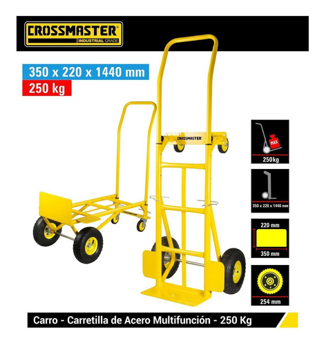 Imagen 3 de 5 de Carro Carretilla Zorra 250kg Multifunción Crossmaster 993114