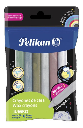 6 Crayones De Cera Jumbo Tonos Metálicos  Marca Pelikan 