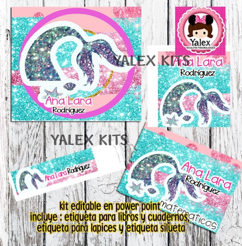 Kit Imprimible Etiquetas Escolares Cola Sirena