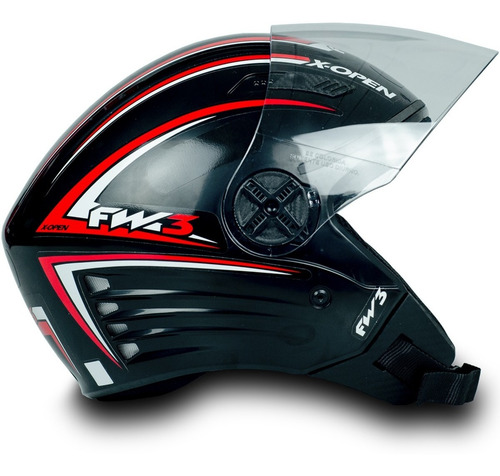 Imagem 5 de 6 de Capacete Moto Aberto X Open Preto Vermelho Viseira Cristal