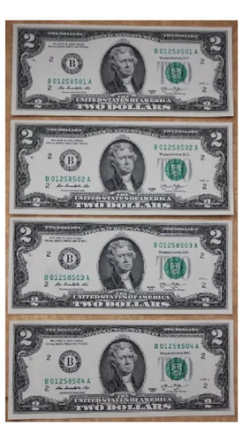 Usa 4 Billetes 2 (dos) Dolares 2013 Nuevos