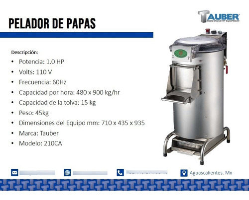 Imagen 2 de 2 de Pelador De Papas Hasta 980 Kg/hr Tauber