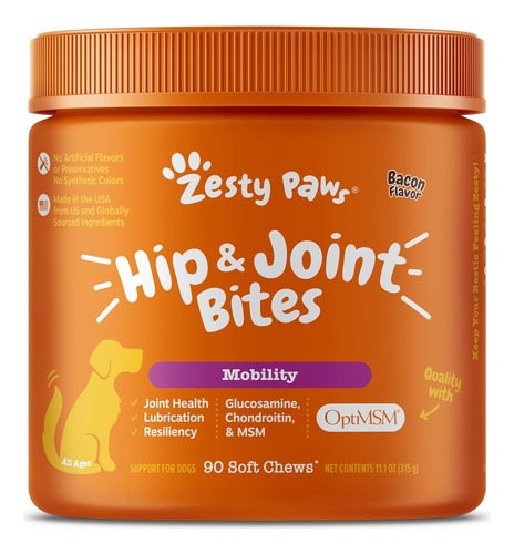 Zesty Paws Hip & Joint Bites 90 Tabletas Masticables