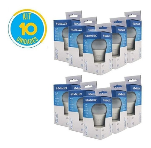 Kit 10 Lâmpada Led 7w Bulbo 127/220v E27 Empalux C/ Imetro Cor Da Luz 6500k 6500k