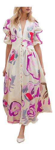 Beach Slim Fit Large Swing Four Sided Printed Dress