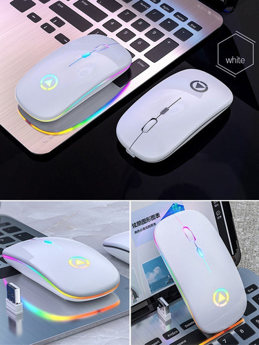 Mouse Led Wireless Sem Fio Recarregável Super Slim Branco