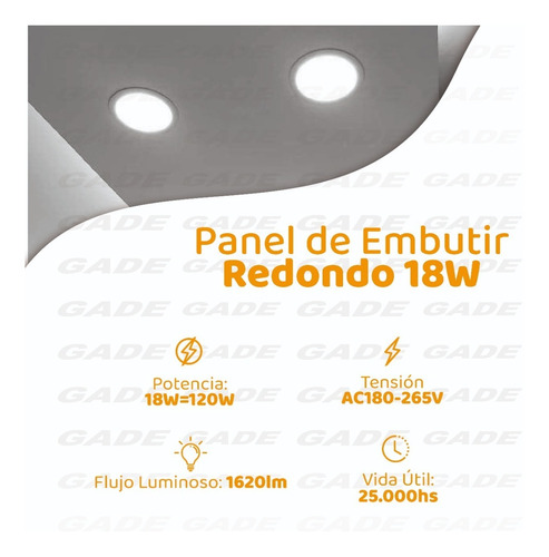 Imagen 2 de 8 de Plafon Led Techo Embutir Panel 18w Redondo