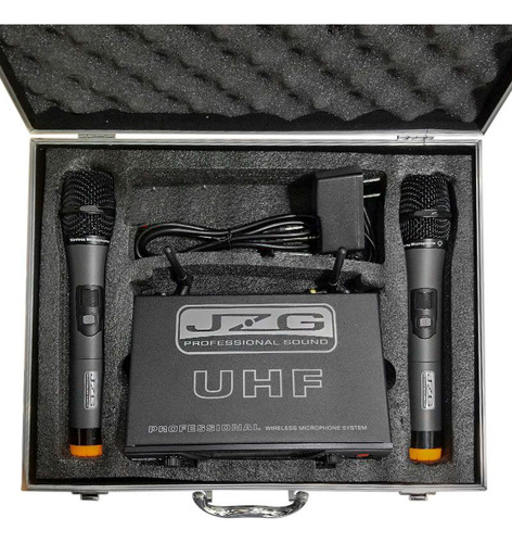 Sistema Inalámbrico Uhf De 2 Micrófonos De Mano Jzg-38-hu Color Negro