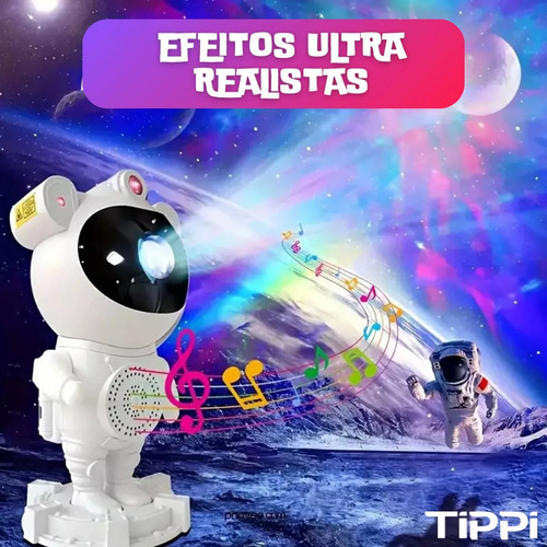 Luminária Astronauta Tippi Com Caixa De Som Bluetooth Projetor De Luz Galáxia Estrelas Cor Branco 127/220V