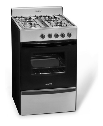 Cocina A Gas Longvie 12231x Acero Inox De 4 Hornallas 56cm