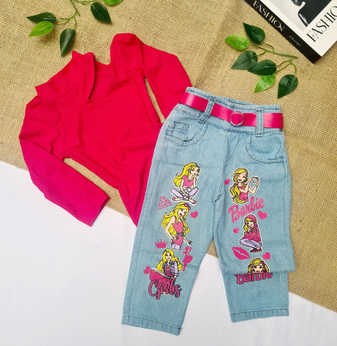 Conjunto Calça Jeans Infantil Menina Barbie Bordado